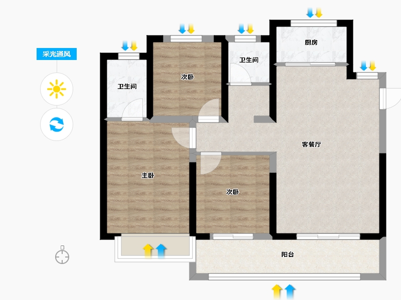 山西省-晋城市-上和逸景-88.12-户型库-采光通风