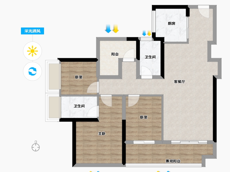 广东省-佛山市-顺控金地•熙悦湾-86.10-户型库-采光通风