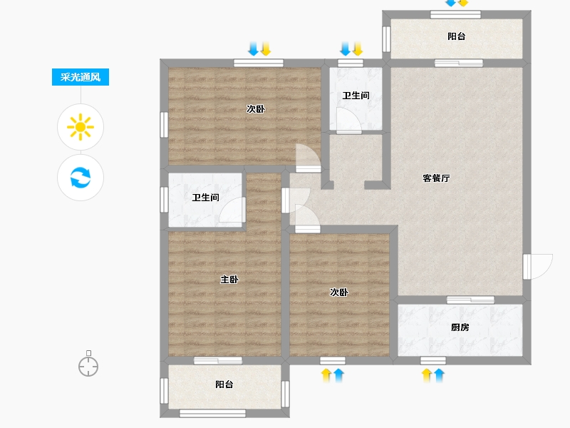 陕西省-宝鸡市-鸿德·凤仪国际-105.04-户型库-采光通风