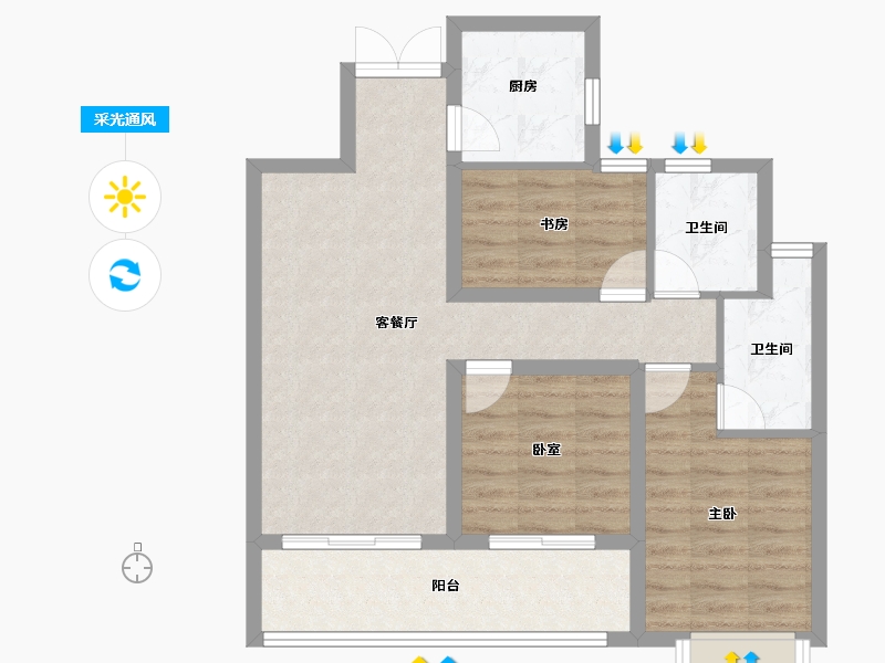 江西省-南昌市-汇仁欣光花园-74.00-户型库-采光通风