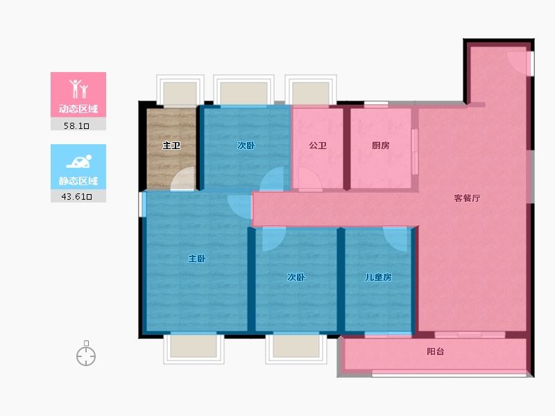 湖北省-武汉市-绿城华生桂语朝阳-95.53-户型库-动静分区