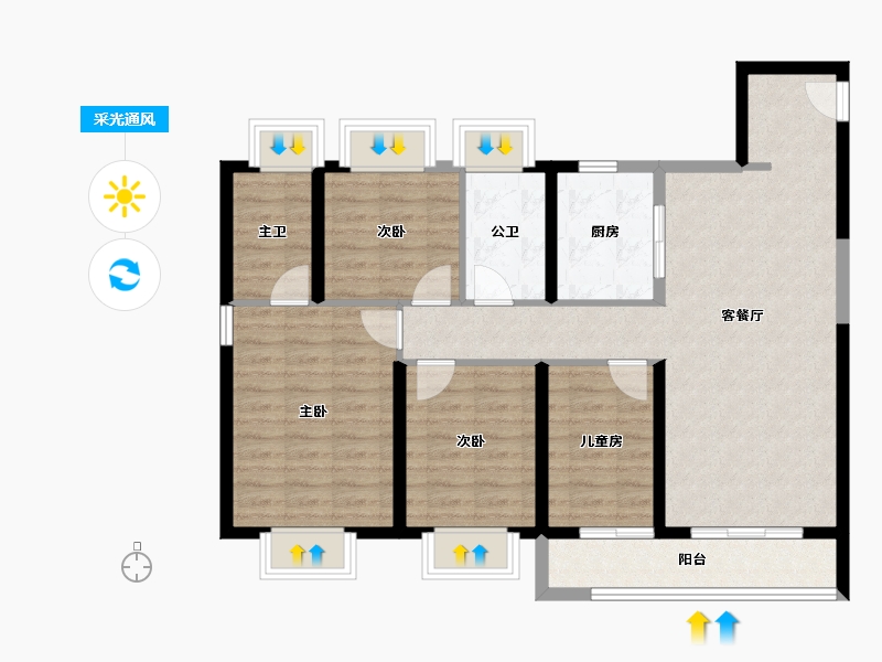 湖北省-武汉市-绿城华生桂语朝阳-95.53-户型库-采光通风