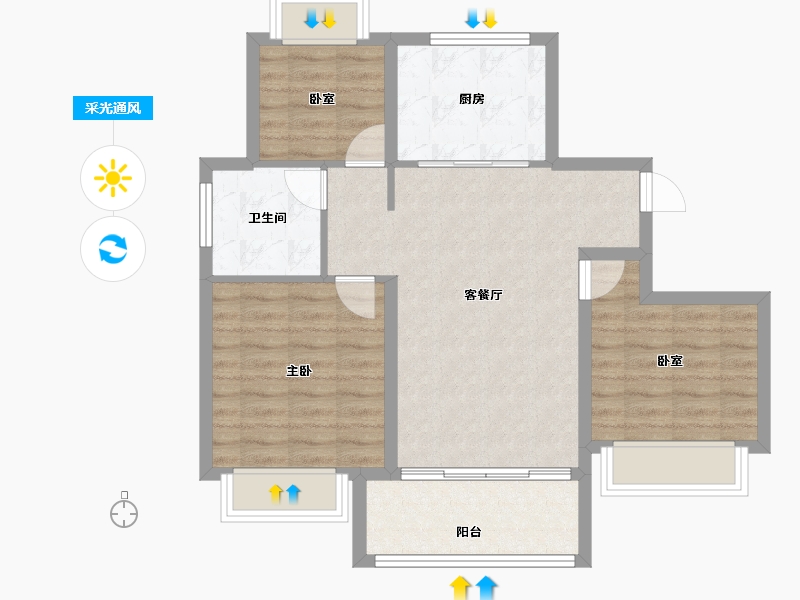 上海-上海市-新长宁·水韵名邸-74.75-户型库-采光通风