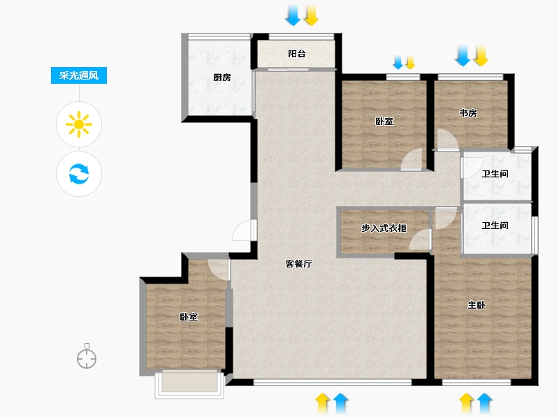 陕西省-西安市-中旅名门府-133.60-户型库-采光通风