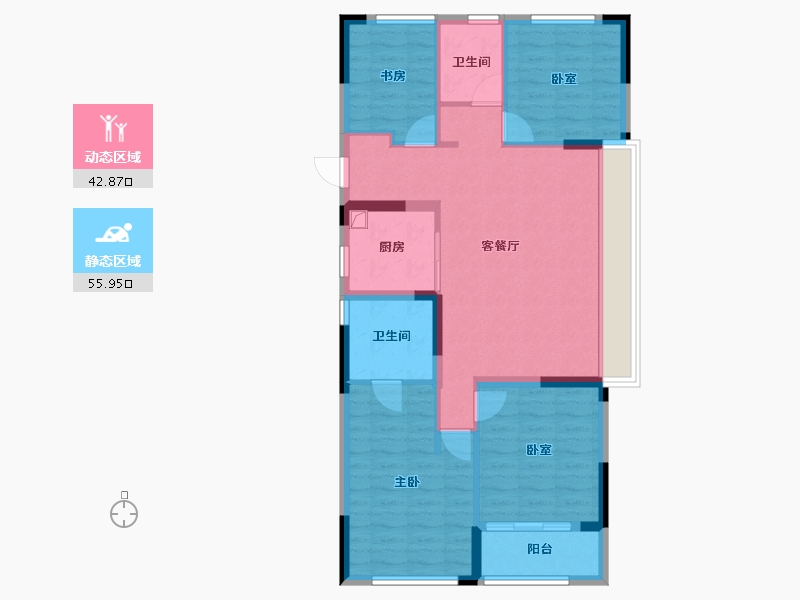 浙江省-杭州市-华景川云萃天和城-88.48-户型库-动静分区