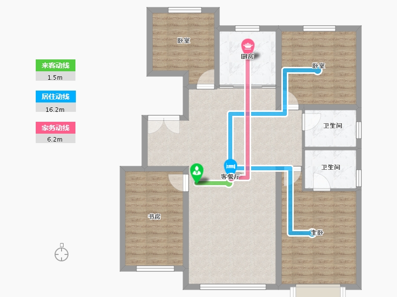 内蒙古自治区-鄂尔多斯市-九和兴·方正园-107.27-户型库-动静线