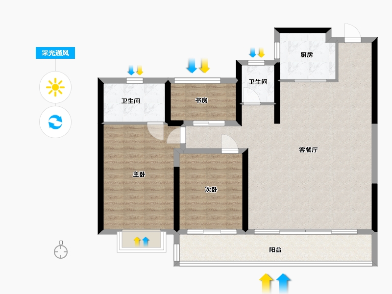 浙江省-温州市-融创凯迪博学园-103.00-户型库-采光通风