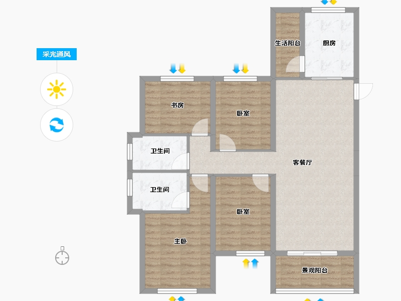 陕西省-西安市-滨江翡翠城-103.12-户型库-采光通风