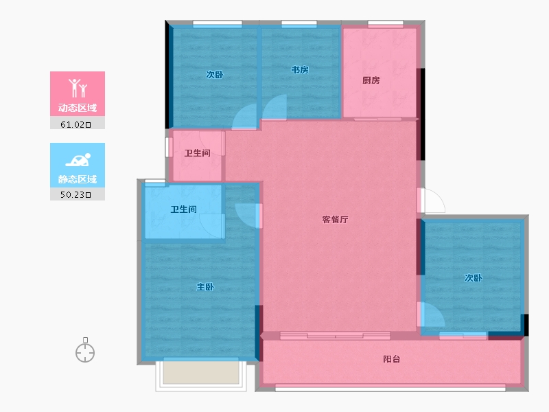 浙江省-宁波市-万科·璞拾闻澜-101.23-户型库-动静分区