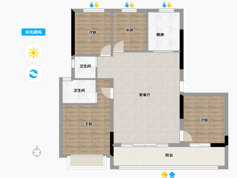 浙江省-宁波市-万科·璞拾闻澜-101.23-户型库-采光通风