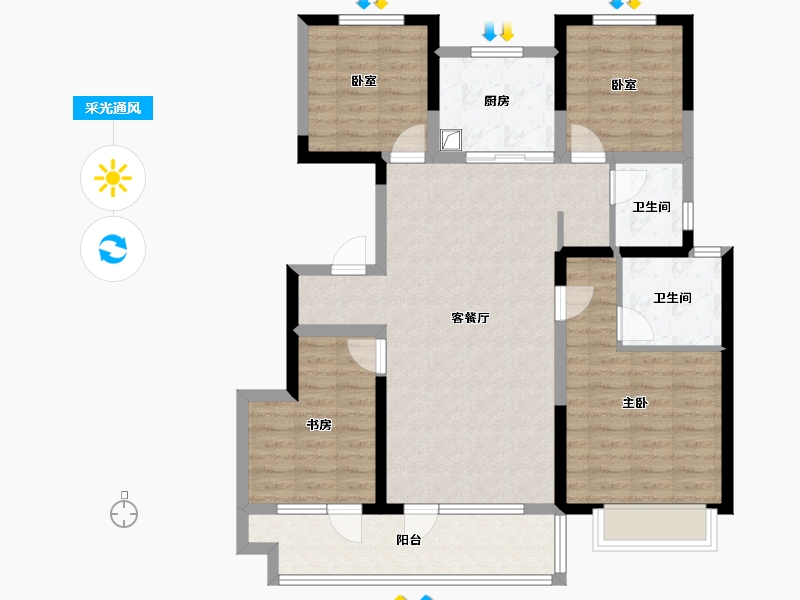 山东省-聊城市-玖璋台│澜庭观邸│松贵府-99.48-户型库-采光通风