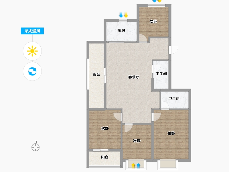 浙江省-金华市-滨江万家星悦-114.00-户型库-采光通风