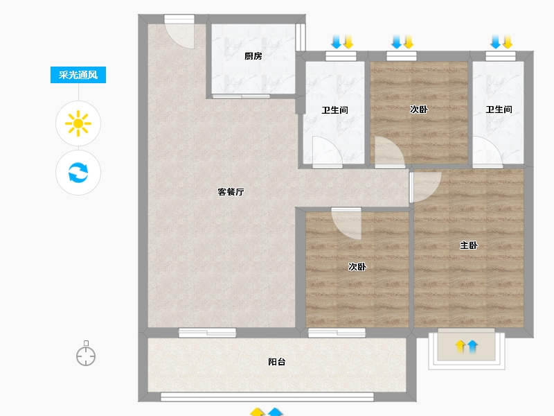 浙江省-宁波市-万科·璞拾闻澜-79.32-户型库-采光通风