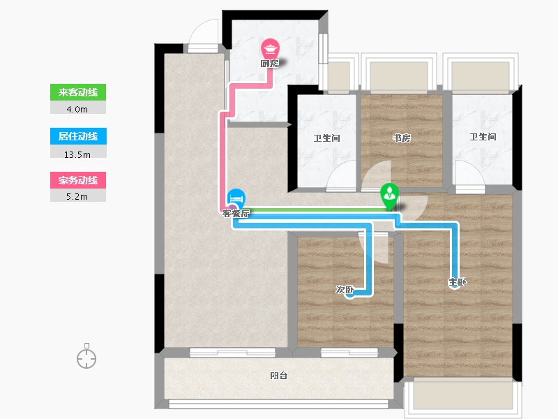 湖北省-武汉市-绿城华生桂语朝阳-73.38-户型库-动静线