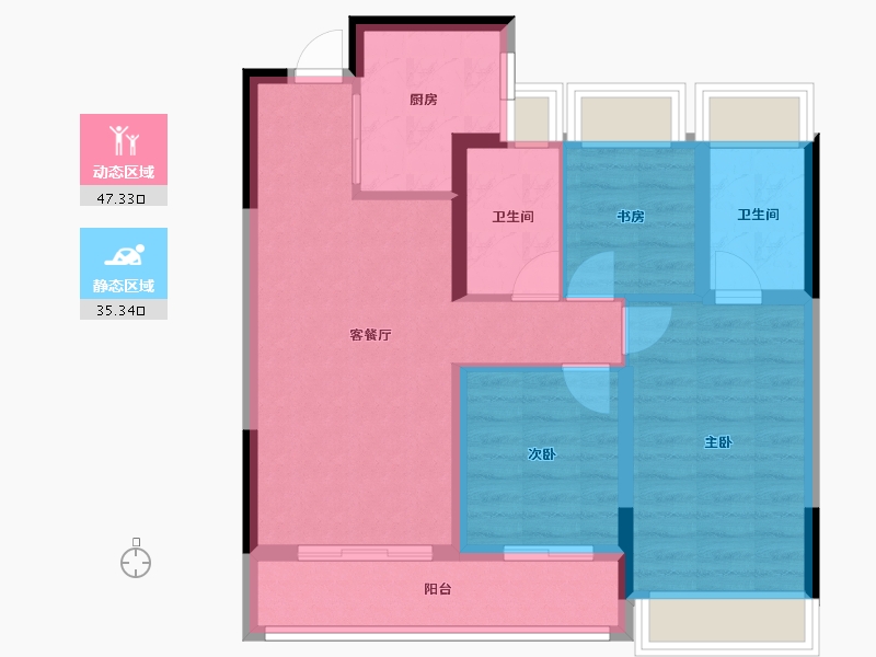 湖北省-武汉市-绿城华生桂语朝阳-73.38-户型库-动静分区