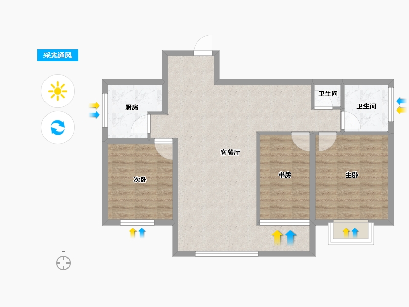 陕西省-西安市-朱雀锦园5期-76.86-户型库-采光通风