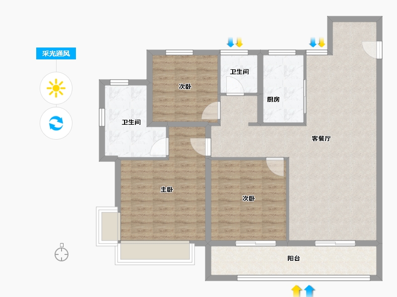 河北省-石家庄市-恒扬·公园3号-103.80-户型库-采光通风