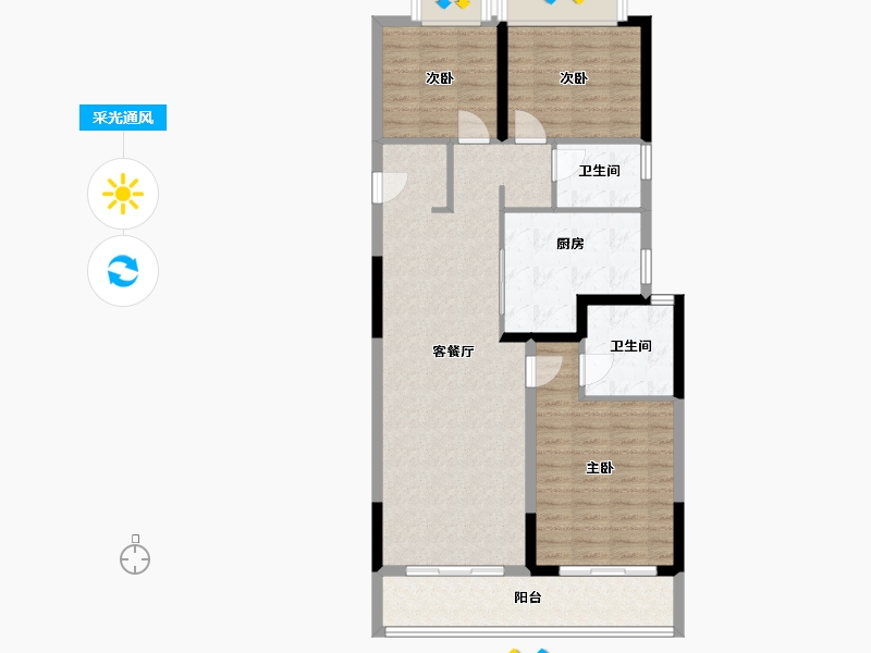 湖北省-武汉市-绿城华生桂语朝阳-98.77-户型库-采光通风