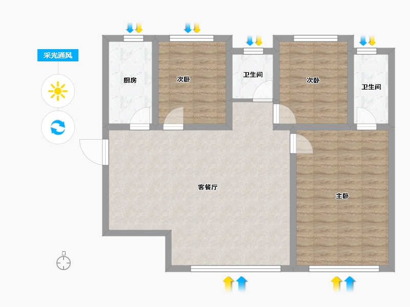 陕西省-西安市-朱雀锦园5期-89.76-户型库-采光通风