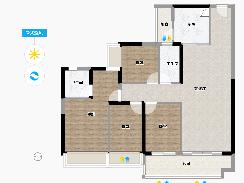 广东省-清远市-碧桂园云璟-94.58-户型库-采光通风