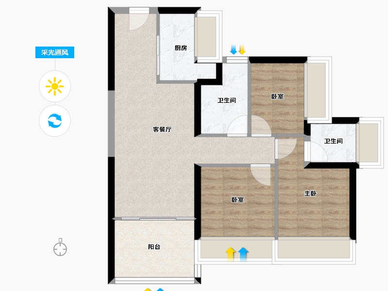 海南省-海口市-鸿荣源尚云-66.72-户型库-采光通风