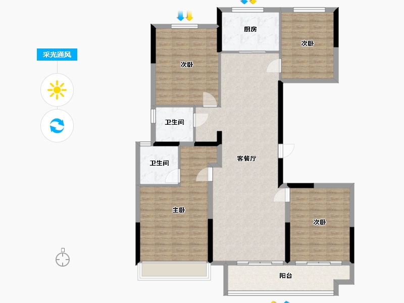 浙江省-嘉兴市-翡翠风华-130.00-户型库-采光通风