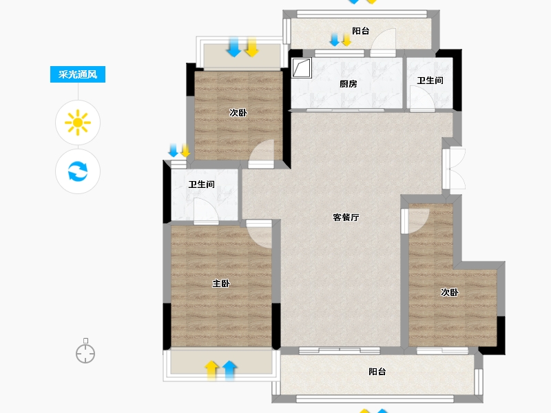 四川省-内江市-珑悦府-85.60-户型库-采光通风