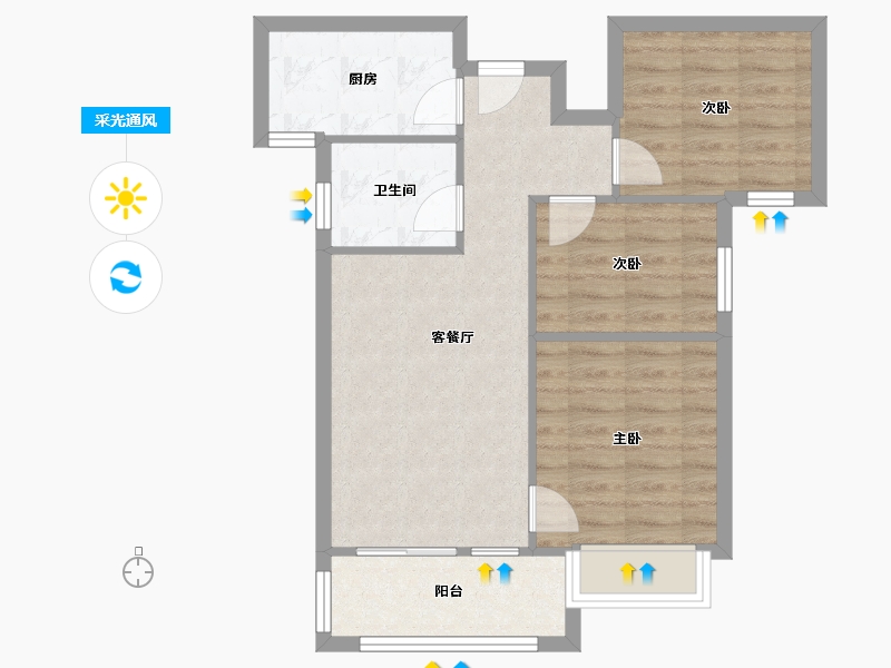 陕西省-西安市-三迪曲江香颂枫丹-71.20-户型库-采光通风