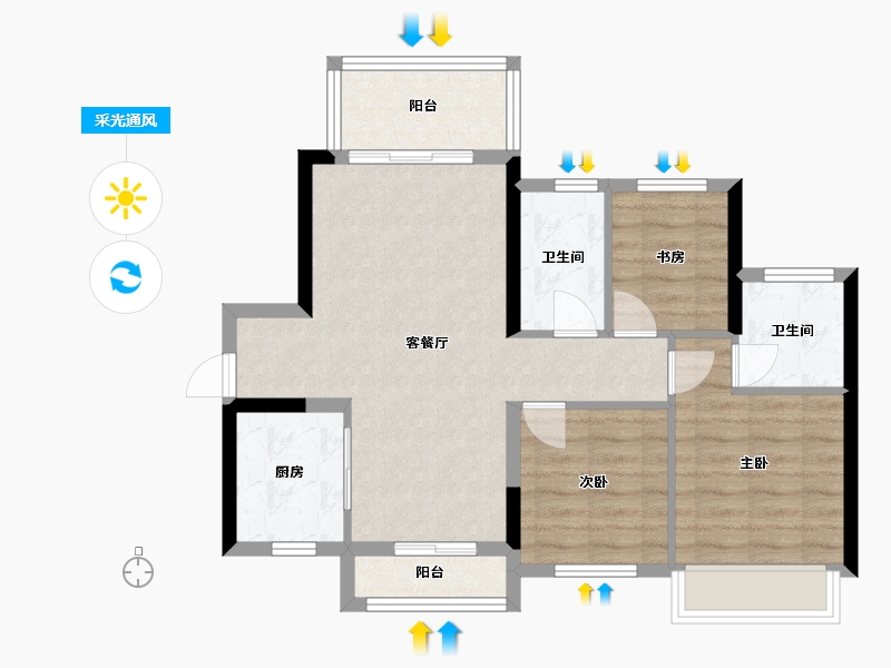 海南省-三亚市-保利栖麓-80.00-户型库-采光通风