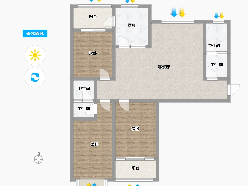 山东省-潍坊市-新天地东鲁学府-105.02-户型库-采光通风