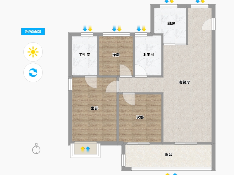 河南省-郑州市-富田城九鼎华府-五号院-80.00-户型库-采光通风