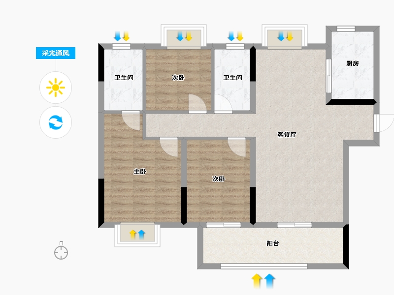 湖北省-襄阳市-国投·岸芷汀兰-94.40-户型库-采光通风