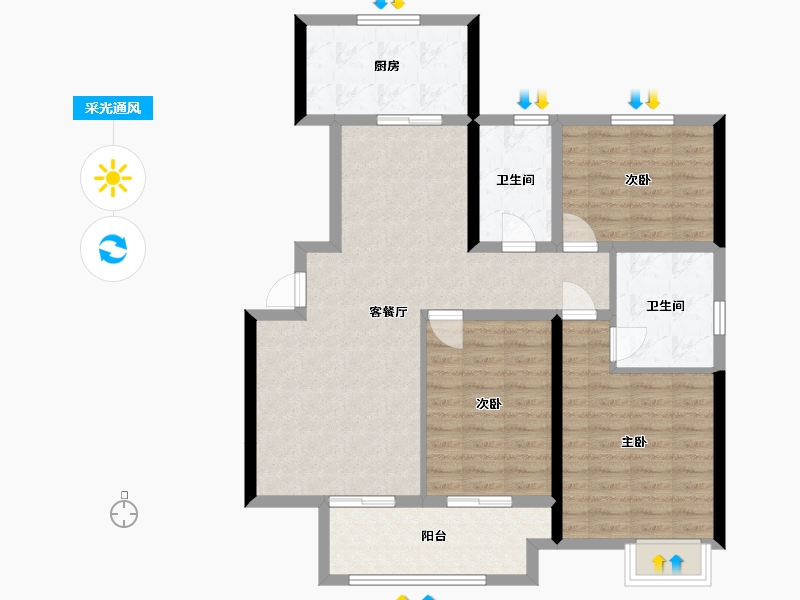 江苏省-苏州市-天城花园-2期-98.40-户型库-采光通风