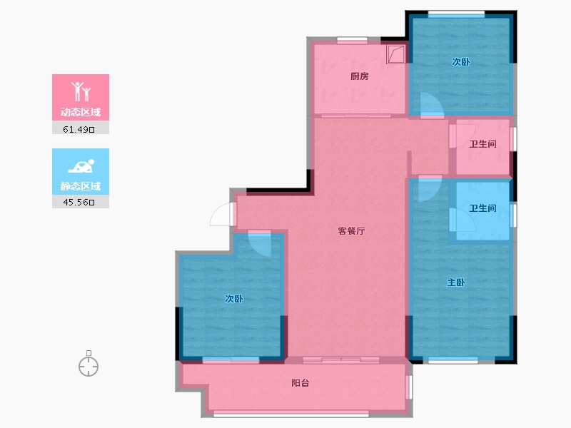 江苏省-南通市-夏四花园c区-95.07-户型库-动静分区