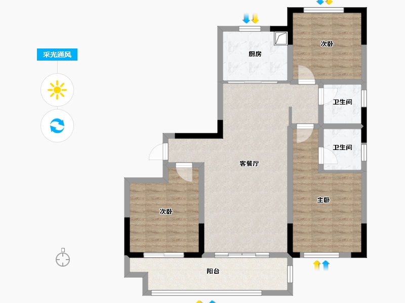 江苏省-南通市-夏四花园c区-95.07-户型库-采光通风