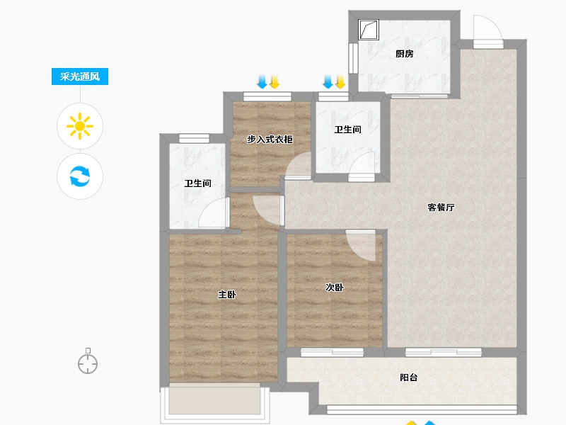 浙江省-嘉兴市-新贤荷湾-76.81-户型库-采光通风