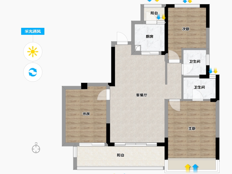 四川省-成都市-龙潭九章-95.20-户型库-采光通风