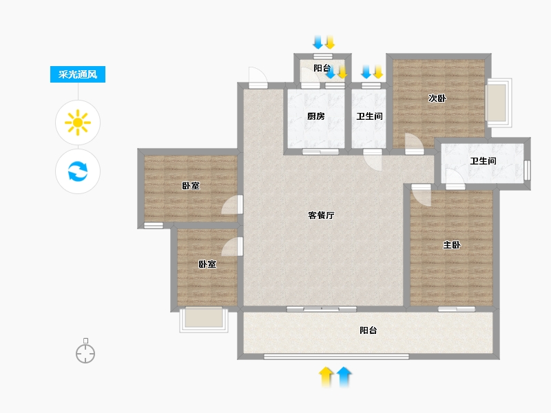 云南省-昆明市-安宁吾悦院子天璞小区-135.08-户型库-采光通风