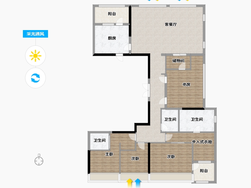 广东省-深圳市-深圳中心·天元公寓（天元花园）-176.45-户型库-采光通风