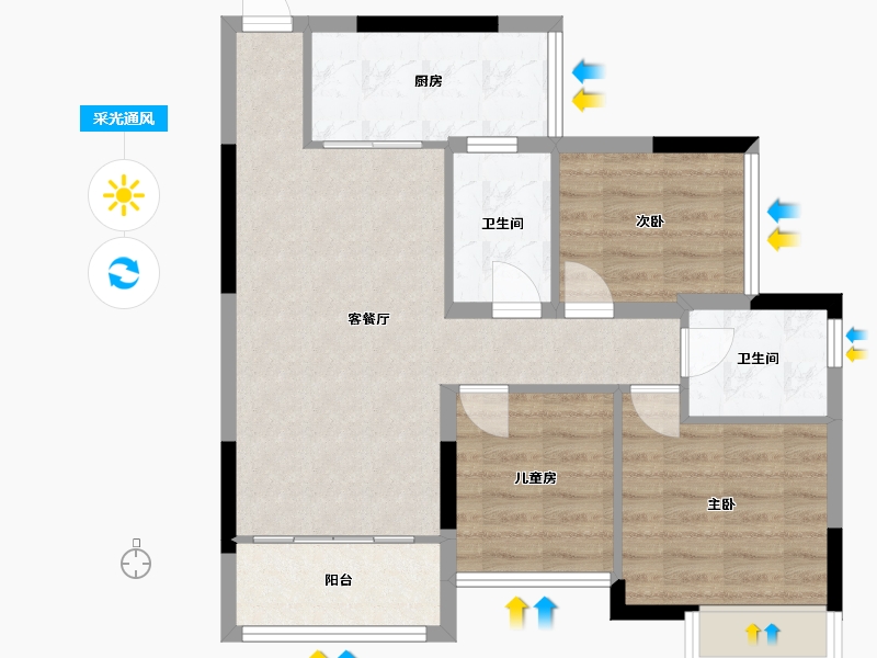 广东省-中山市-江南红合美家园-71.66-户型库-采光通风