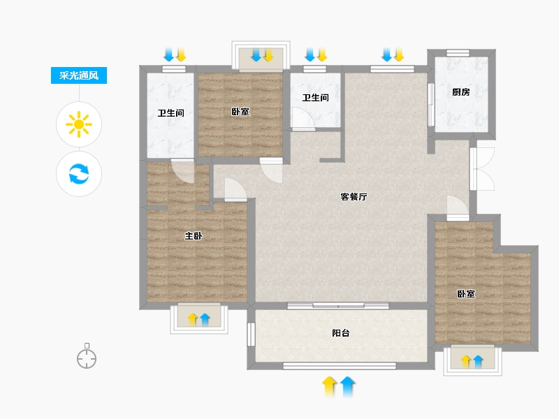 江苏省-淮安市-韶华-105.00-户型库-采光通风