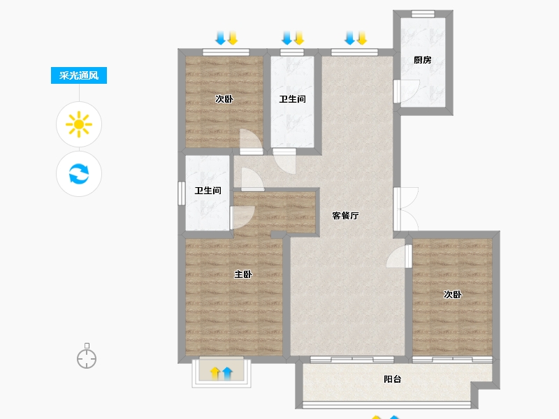 山东省-德州市-德州市齐河县晏城街道回迁房-108.00-户型库-采光通风