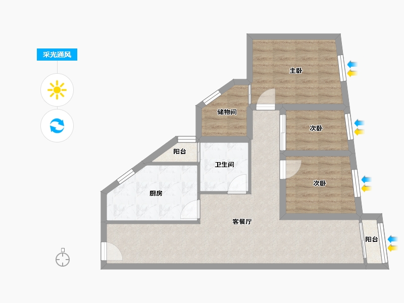 广东省-深圳市-港田花园-67.53-户型库-采光通风