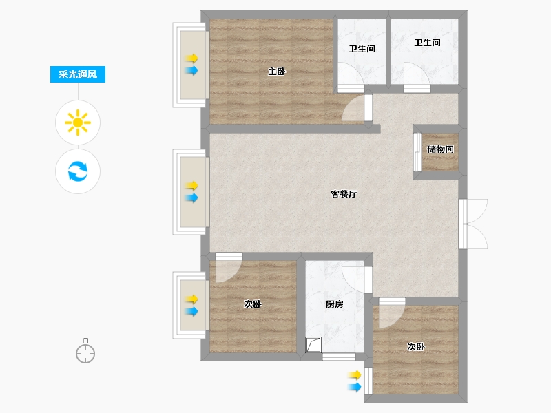 山西省-大同市-兴云国际揽御-86.40-户型库-采光通风