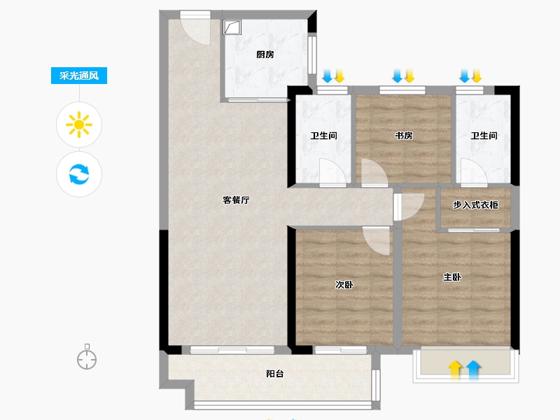 湖北省-荆门市-CBD龙山中央商务区-86.00-户型库-采光通风