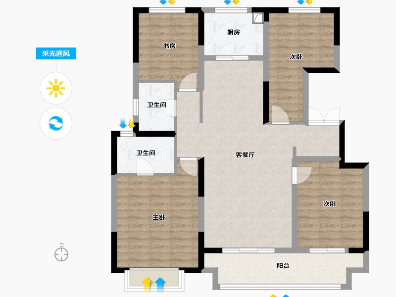 陕西省-西安市-大华曲江樾玺-124.81-户型库-采光通风