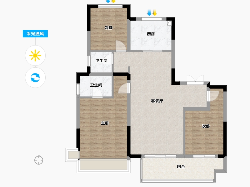 陕西省-延安市-荣民国宾府公园里-100.17-户型库-采光通风