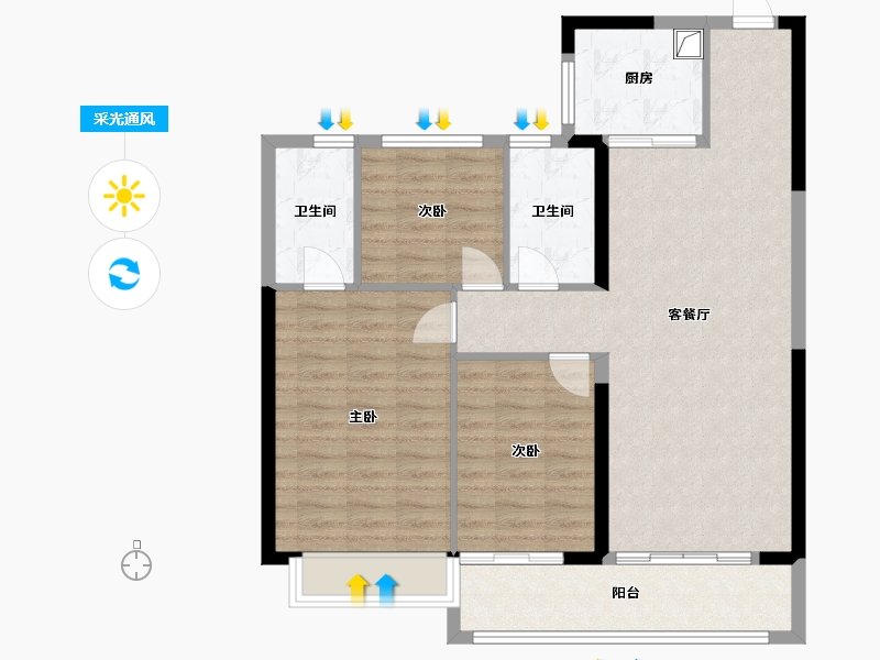 陕西省-西安市-碧桂园锦里-93.60-户型库-采光通风