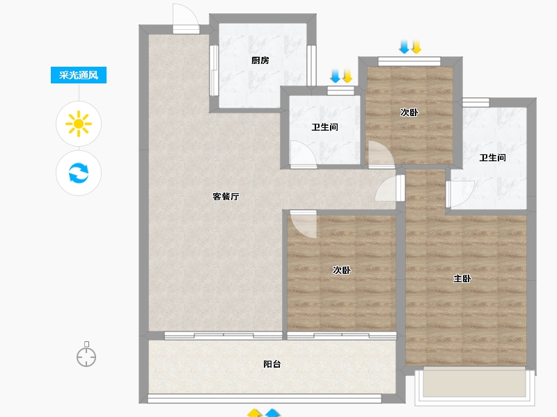 浙江省-杭州市-花曜里-87.00-户型库-采光通风