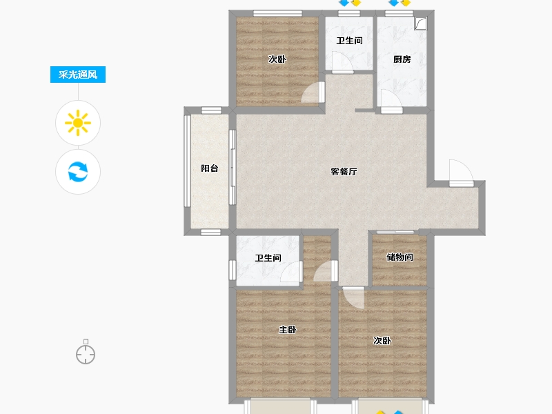 江苏省-泰州市-绿地世纪城-103.20-户型库-采光通风